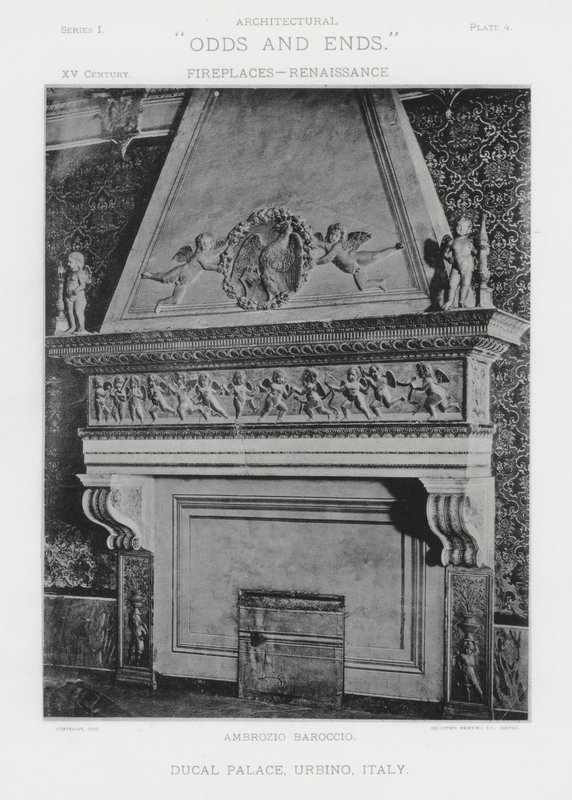 Open haard: Hertogelijk Paleis, Urbino, Italië (zwart-wit foto) door American Photographer (after)