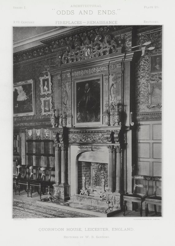 Open haard: Quorndon House, Leicester, Engeland (zwart-wit foto) door American Photographer (after)