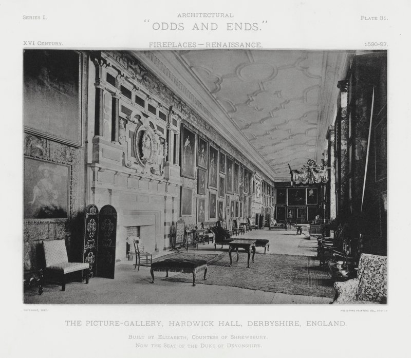 Open haard: De Schilderijgalerij, Hardwick Hall, Derbyshire, Engeland door American Photographer (after)