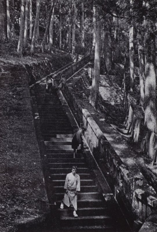 De trappen die leiden naar het graf van de Shogun Ieyasu (zwart-wit foto) door American Photographer (after)