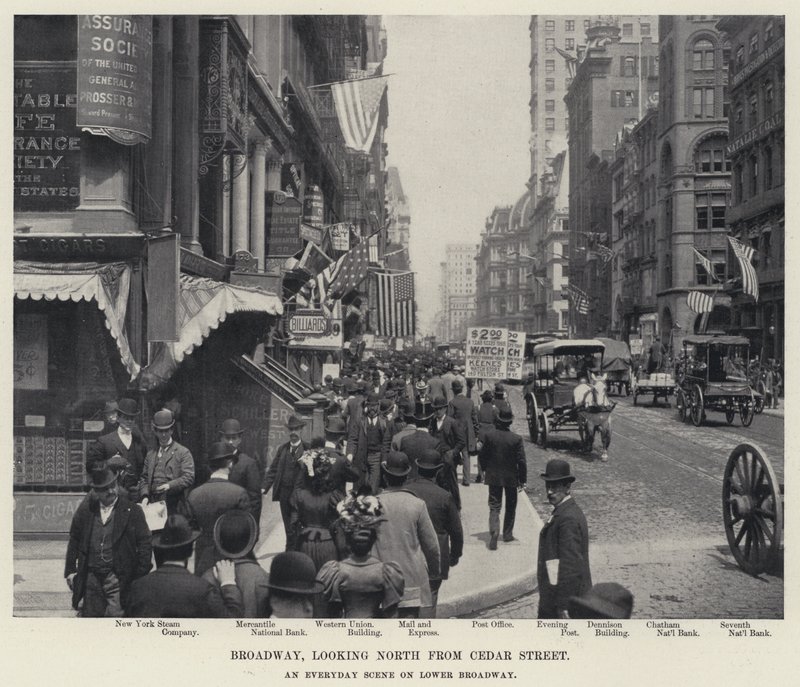 Broadway, kijkend naar het noorden vanaf Cedar Street door American Photographer