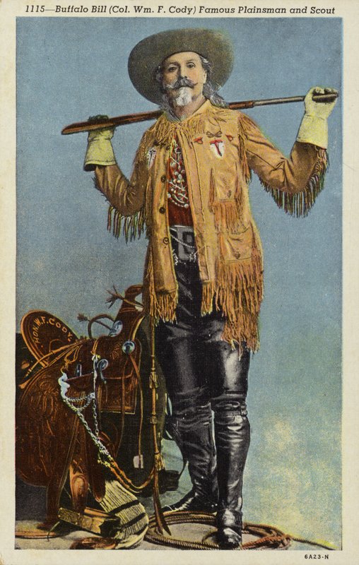 Buffalo Bill, beroemde boer en scout (1846-1917) (kleurenlitho) door American Photographer