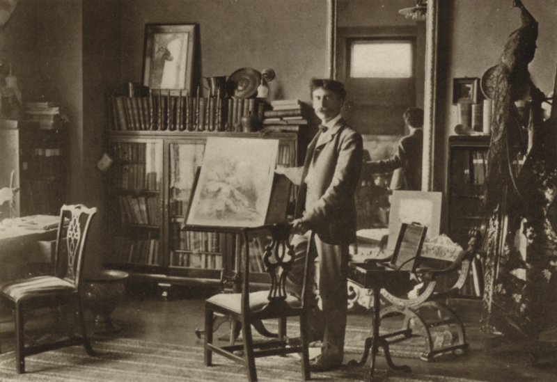 Ernest Seton-Thompson, zijn studio in New York (z/w foto) door American Photographer