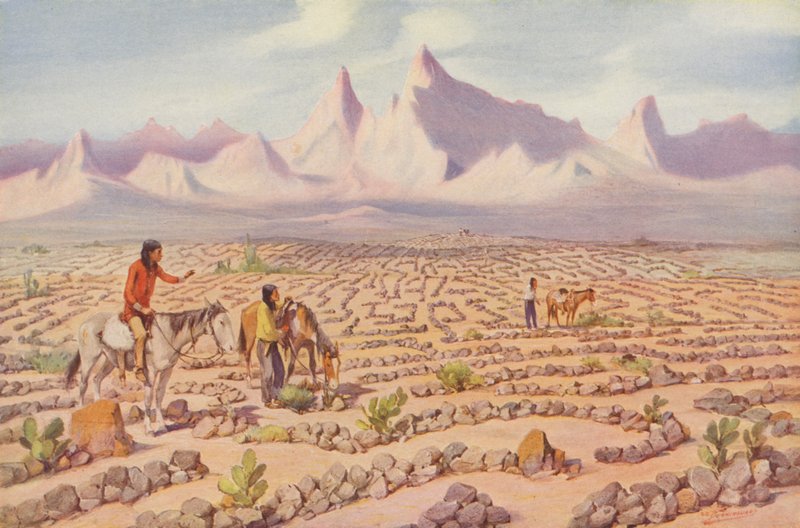 Mystiek doolhof van de Mojave-indianen, bij Needles, Californië (ingekleurde foto) door American Photographer