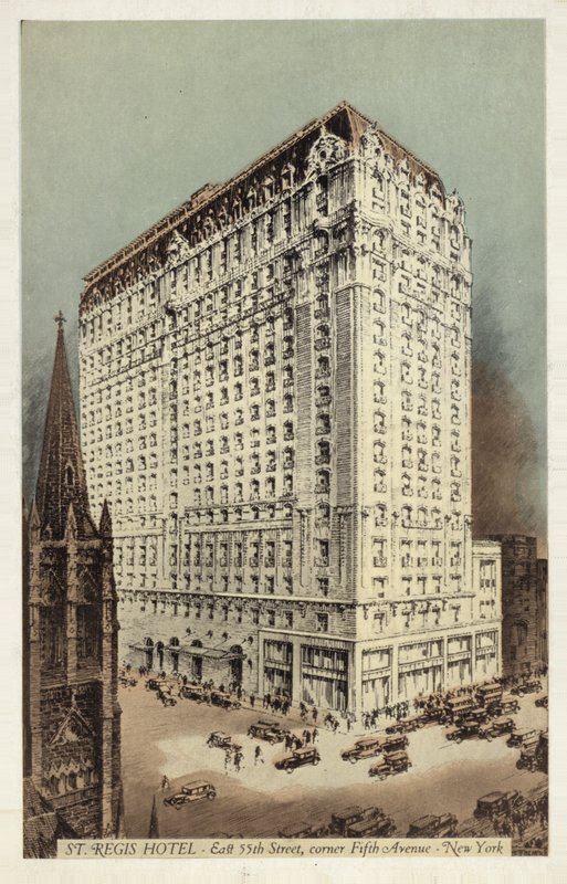 St Regis Hotel, East 55th Street en hoek 5th Avenue, New York City, VS (ingekleurde foto) door American Photographer