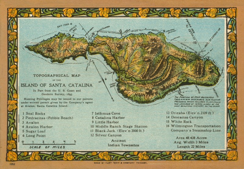 Topografische kaart van het eiland Santa Catalina, Californië (kleurenfoto) door American Photographer