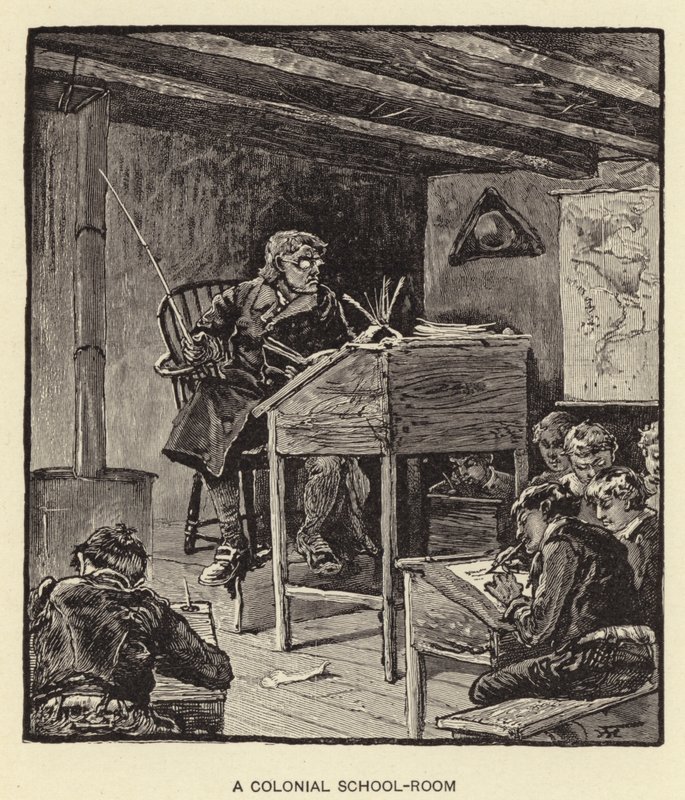 Een koloniale schoolkamer (litho) door American School