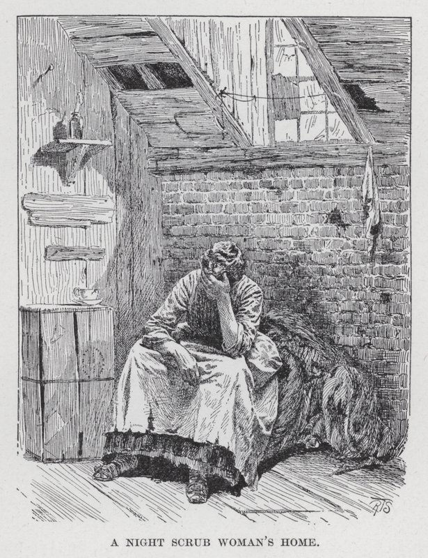 Het huis van een nachtelijke schoonmaakster (litho) door American School