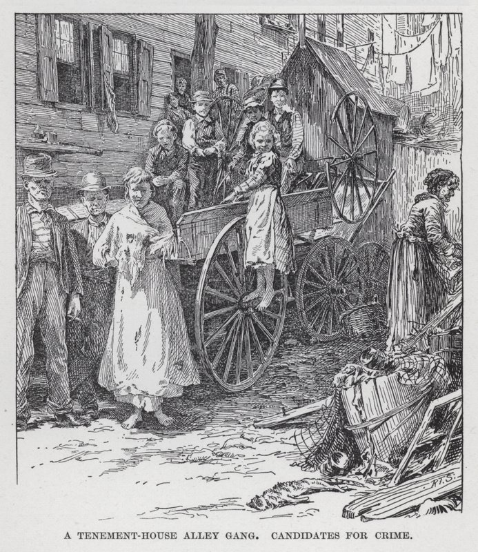 Een bende in een steeg van een huurhuis, kandidaten voor misdaad (litho) door American School