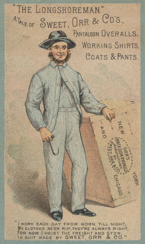 Reclame voor werkkleding van Sweet, Orr  Co (kleurenlitho) door American School