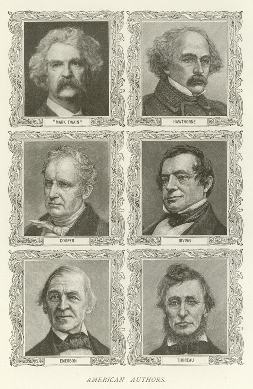 Amerikaanse auteurs, Mark Twain, Hawthorne, Cooper, Irving, Emerson, Thoreau door American School