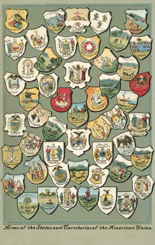 Wapens van de staten van de VS (kleur litho) door American School