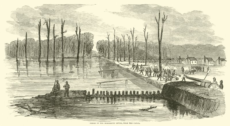 Bres in de Mississippi-dijk, nabij het kanaal, maart 1863 door American School