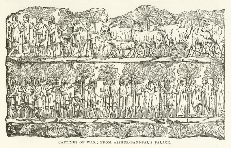 Oorlogskrijgsgevangenen; uit het paleis van Asshur-bani-pal door American School