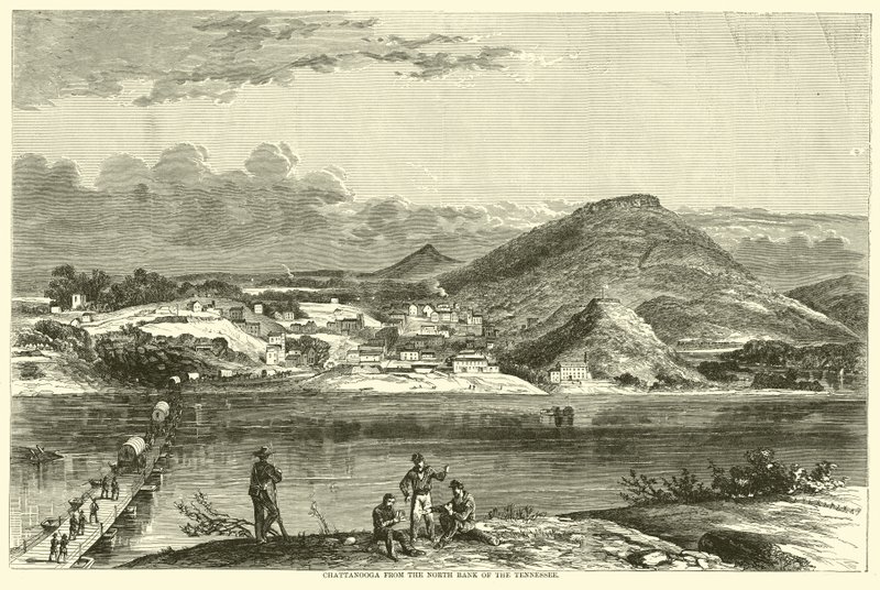 Chattanooga vanaf de noordelijke oever van de Tennessee, september 1863 door American School