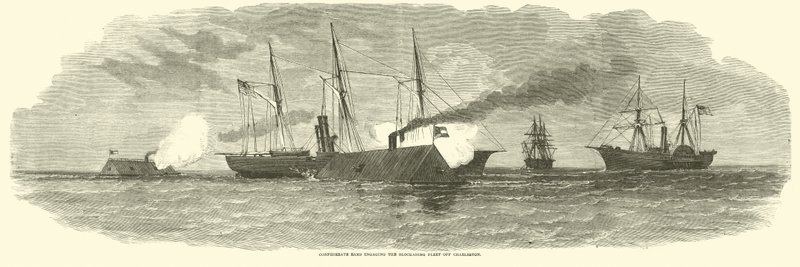 Geconfedereerde rammen in gevecht met de blokkadevloot bij Charleston, januari 1863 door American School