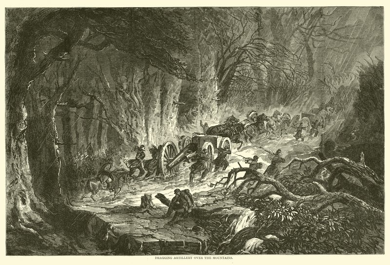Artillerie over de bergen slepen, augustus 1863 door American School