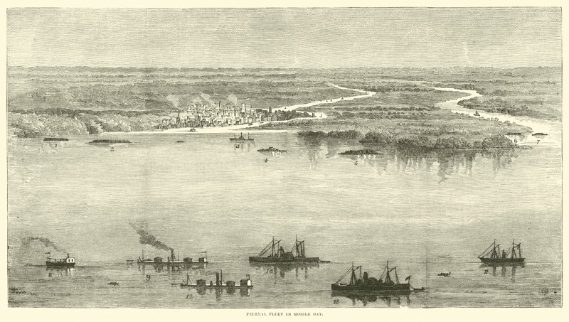 Federale vloot in Mobile Bay, augustus 1864 door American School