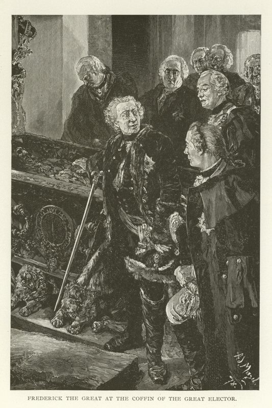 Frederik de Grote bij de kist van de Grote Keurvorst door American School