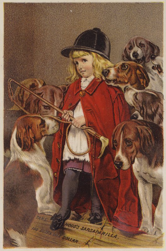 Meisje in jachtjas met honden door American School