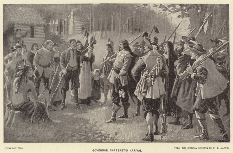 Aankomst van gouverneur Carteret (litho) door American School