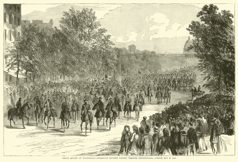 Grote review in Washington, Sheridans cavalerie passeert door Pennsylvania Avenue, 23 mei 1865, mei 1865 door American School