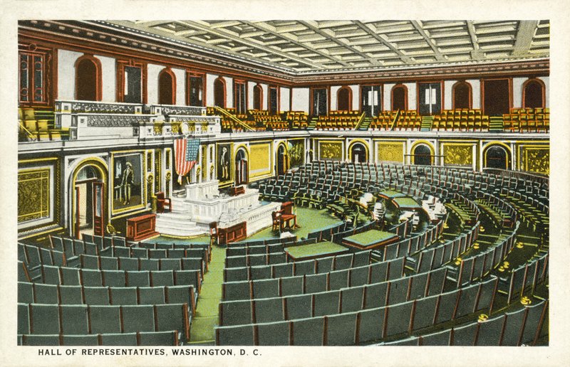 Huis van Afgevaardigden, Washington DC, VS (kleur litho) door American School