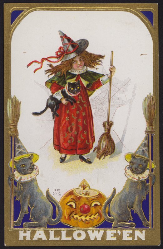 Halloween kaart (kleurenlitho) door American School
