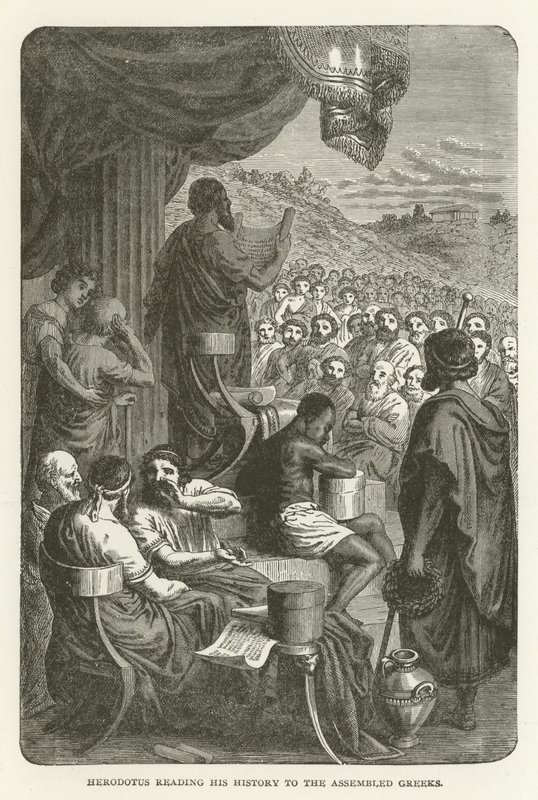 Herodotus leest zijn geschiedenis voor aan de verzamelde Grieken door American School