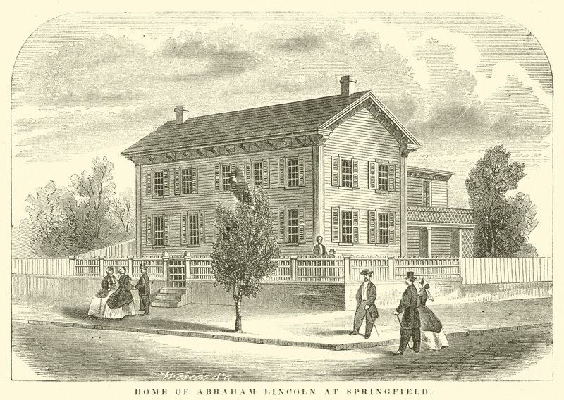Het huis van Abraham Lincoln in Springfield (gravure) door American School