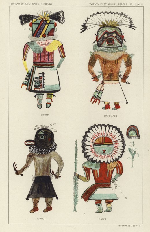 Keme, Hotcani, Siwap, Tawa (kleurenlitho) door American School