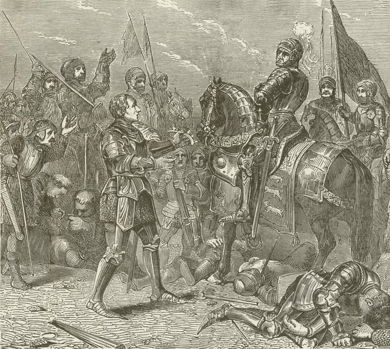 Lord Stanley brengt de Kroon van Richard naar Richmond, na de Slag bij Bosworth door American School