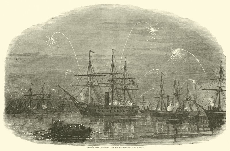 Porters vloot viert de verovering van Fort Fisher, januari 1865 door American School