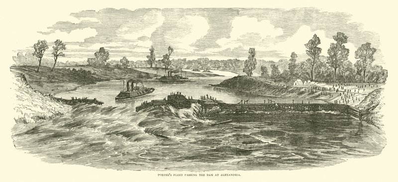 Vloot van Porter passeert de dam bij Alexandria, mei 1864 door American School