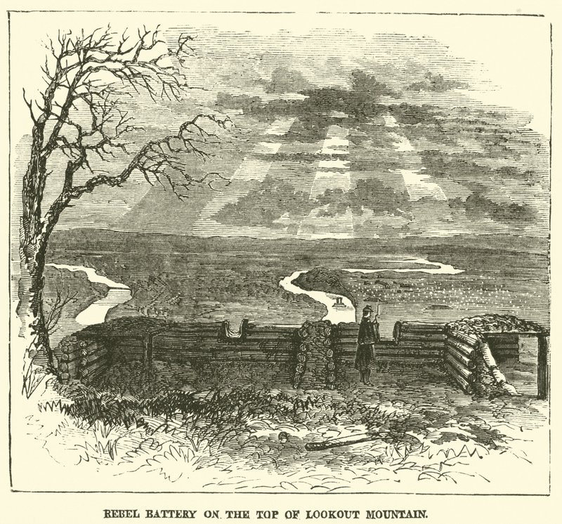 Rebellenbatterij op de top van Lookout Mountain, november 1863 door American School