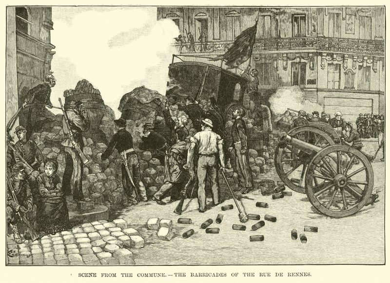 Scène uit de Commune, de barricades van de Rue de Rennes door American School