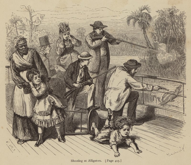 Schieten op alligators (gravure) door American School