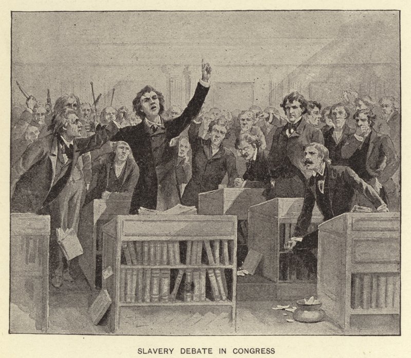 Slavernijdebat in het Congres (litho) door American School