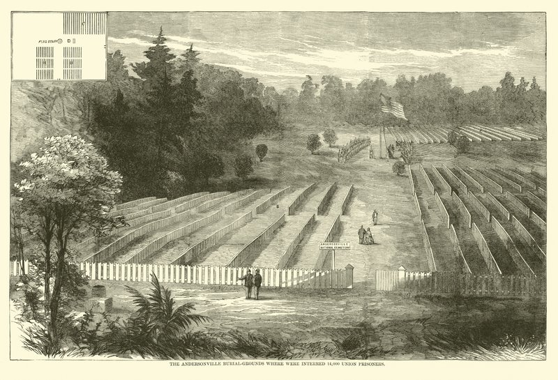 De Andersonville begraafplaats waar 14.000 Uniegevangenen werden begraven, mei 1865 door American School