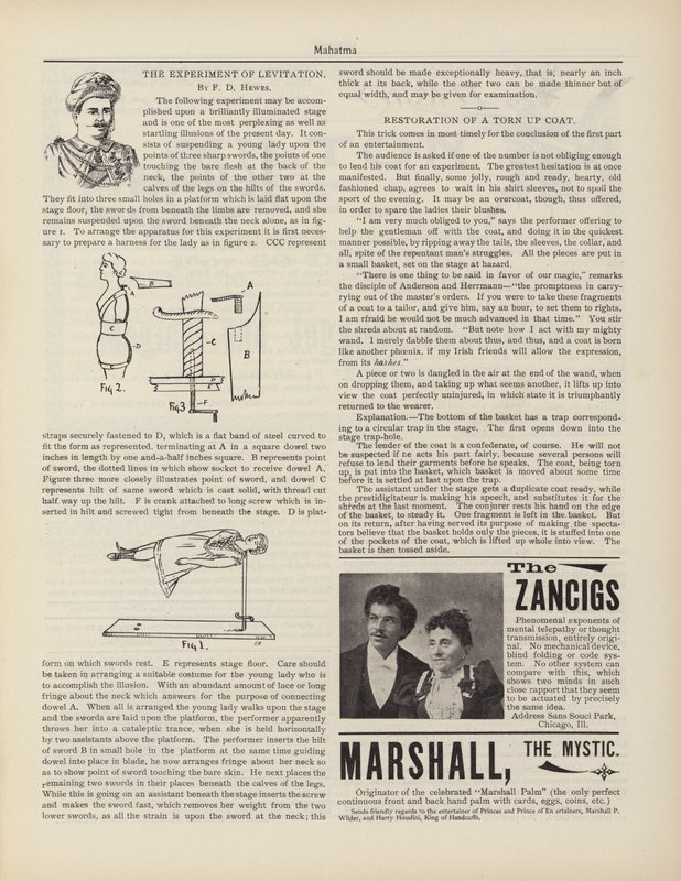 Het Experiment van Levitation, F D Hewes, Advertenties door American School