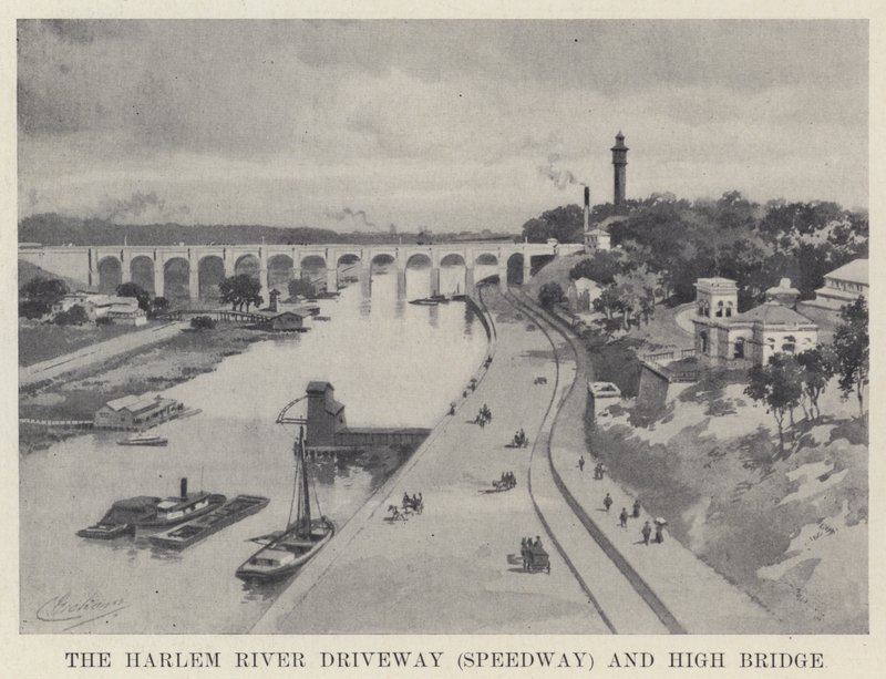 De Harlem River Driveway (Speedway) en High Bridge door American School