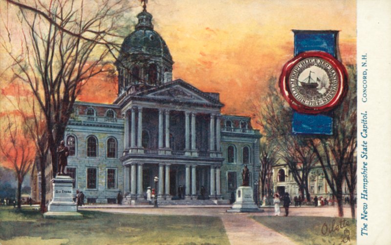 Het Capitool van de staat New Hampshire, Concord, New Hampshire (kleurenlitho) door American School
