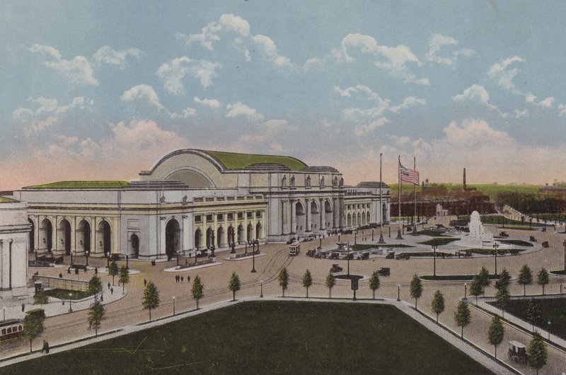 Union Station, Washington DC (kleurenlitho) door American School