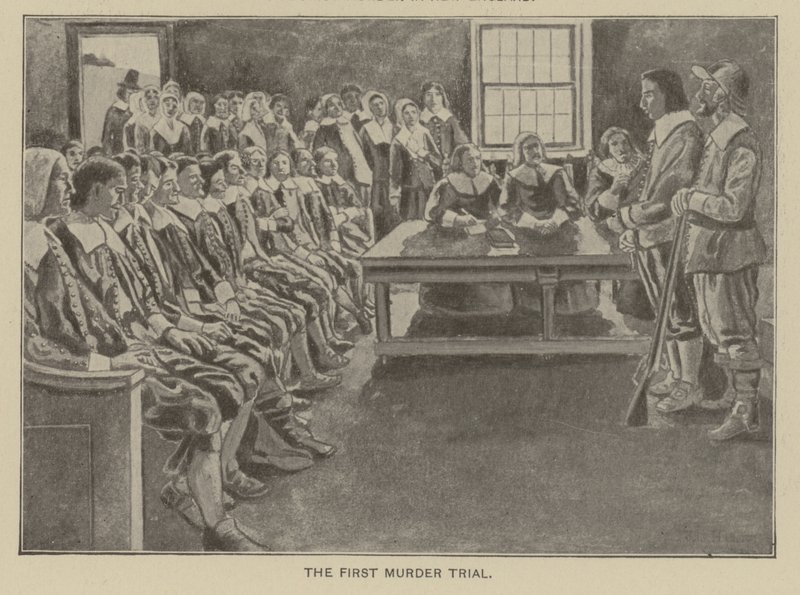 De eerste moordzaak in New England (litho) door American School