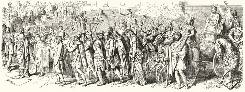 Triomfen, triomftocht van keizer Aurelianus (gravure) door American School