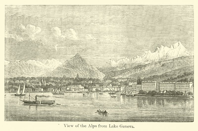 Uitzicht op de Alpen vanaf het Meer van Genève door American School