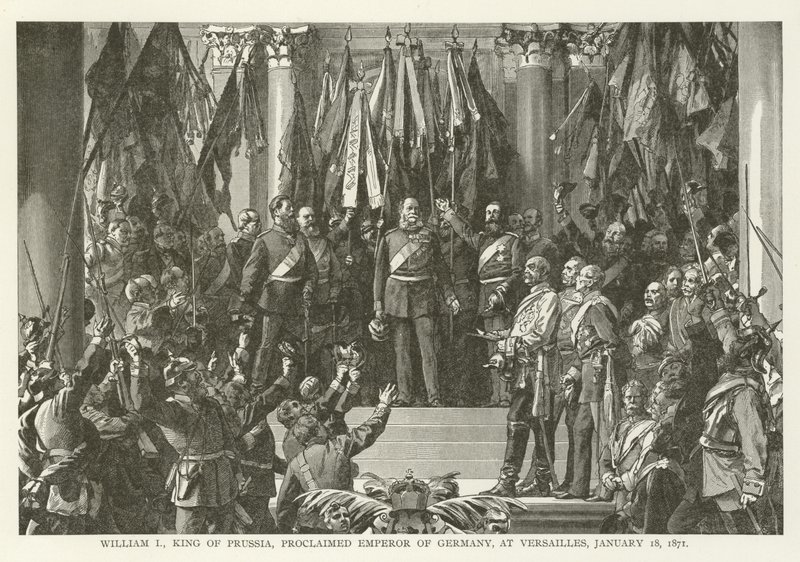 Wilhelm I, koning van Pruisen, uitgeroepen tot keizer van Duitsland, in Versailles, 18 januari 1871 door American School