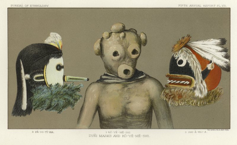 Zuni maskers en Ko-Ye-Me-Shi door American School