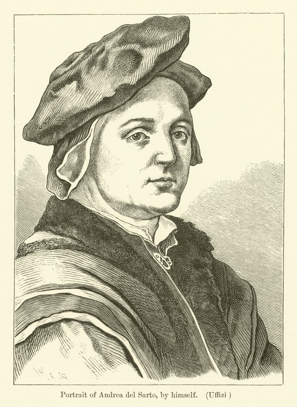 Zelfportret van de Italiaanse schilder Andrea del Sarto (gravure) door Andrea del (after) Sarto