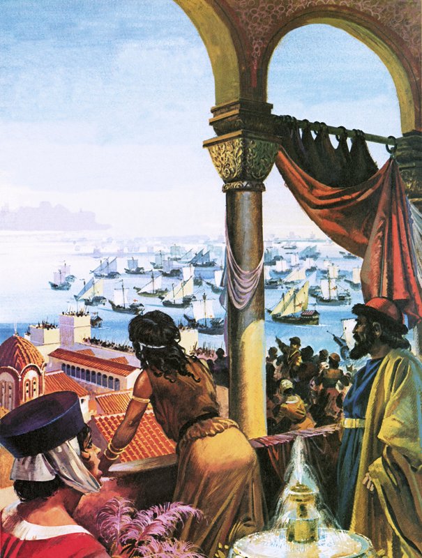 Vloot van de Vierde Kruistocht arriveert in Constantinopel in 1203 door Andrew Howat